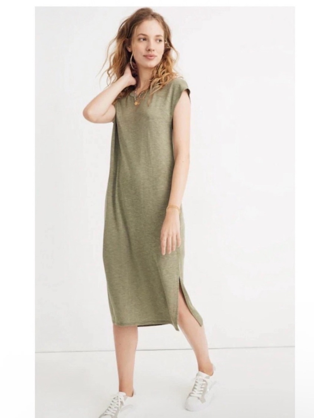 Madewell Olive Green Sleeveless Midi T Shirt Dress